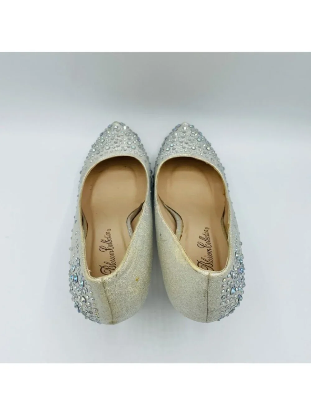 De Blossom Collection Shoes Womens Size 8 Silver Rhinestone Studded Roma Heels